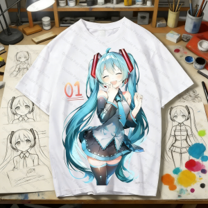 Bandai | 2026 Hatsune miku animation peripheral short-sleeved Woman t-shirts kawaii dimensional student clothes T-shirt Mens Shirts