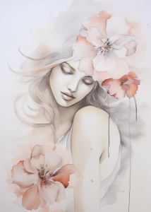 Bandai | Oil Painting by Number Kit Fashion Portrait Woman Watercolor Flower Minimalist Canvas Wall Art Home Decor Gift