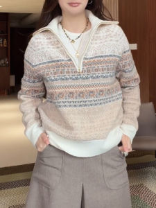 QINGNAER | Retro Fair Isle Knit Pattern Knitwear