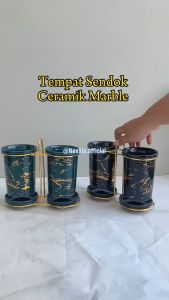 Tempat Sendok Garpu Keramik / Tempat Penyimpanan Sendok  /Tempat Garpu & Sendok Marble Keramik