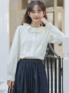 Dễ Thương Áo Dài Tay Phong Cách Đại Học Ren Cổ Áo Áo Sơ Mi Nữ Mùa Xuân Mùa Thu Cổ Búp Bê Thời Trang Hàn Quốc Tươi Mát Áo Blouse