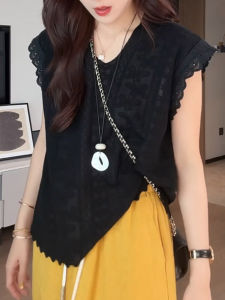 Shalldoer | Fashionable Versatile Lace Hook Knitted Hollow Out Top Women Summer Thin Loose Flying Sleeve Base Shirt Upper Body