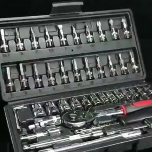 Kunci SOK 46 PC Set Socket (1/4 ") Full Lengkap Socket Tool Kit Pas Ring L Motor Mobil / Kunci Pas Shock Sok Socket Ring Wrench Obeng Peralatan Universal Set 46 in 1 Bengkel Mobil Motor Murah