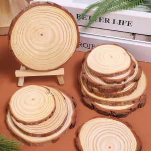 YESPERY ชิ้นไม้ธรรมชาติหนา1/5/10ชิ้นไม้สนทรงกลมหนา7/9/11ซม. พร้อมกระดานวาดภาพเปลือกไม้งานฝีมือแบบทำมือฉนวนความร้อนสำหรับบ้าน