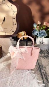 RAINSMORE Womens Bag Sweet Bow Quilted Bucket Bag Handheld Crossbody Dual-use Bag for Women