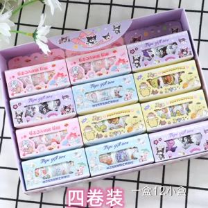 Sanrio Washi Tape 4Pcs/Set Japanese Paper Stickers Scrapbooking Stationary Rewards Birthday Gift My Melody Kuromi Cinnamoroll PomPom Purin