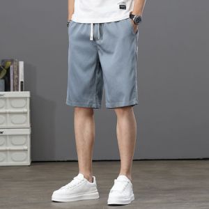 Mens Summer Thin Casual Shorts Loose Straight Fashion Breathable Shorts Lyocell Stretch Jogging Elastic Waist Short Pants