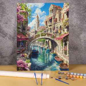 Kayou | Picture By Number Town Seascape DIY Unframe Coloring By Numbers Paint on Canvas for Adults Home Decoration Painting