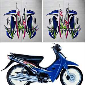 STIKER STRIPING MOTOR SUPRA FIT 2003 2004 LAMA HITAM BIRU