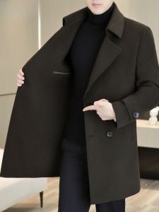 HENGYUANXIANG | Double-breasted Woolen Coat Mens Mid-length Windbreaker Winter Goose Down Inner Double-sided Woolen Outerwear Fashion Urban Style