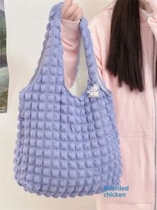 INS Young Adult Heart Ruched Bubble Satchel Shoulder Tote Bag K-style Fresh Women Canvas Shopping Bag Underarm Bag