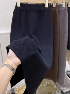 กระโปรงยาวปานกลางผ้าถักสีดำเอวสูง กระโปรงทรงตรง กระโปรงสั้นผู้หญิง ฤดูใบไม้ร่วง/ฤดูหนาว กระโปรงยาวคลุมเข่า กระโปรงสั้น กระโปรงสั้น