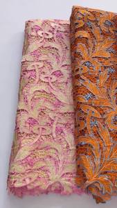 Luxury African Green Orange Cord Lace Fabric 5 Yards Guipure Lace Fabric With Leaf Embroidery For Womens Evening Gown