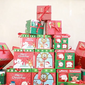 3PCS Christmas Gift Box Set with Lid and Ribbon for Xmas Tree Decoration Party Present Packaging COD