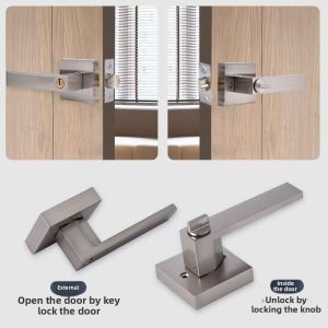 Matte Black Heavy Duty Keyed Entry Door Handle Set Square Door Levers Locks for Bedroom - Entrance Handleset