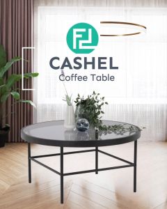 LOFT Design CASHEL Tempered Glass Top Round Coffee Table-Black