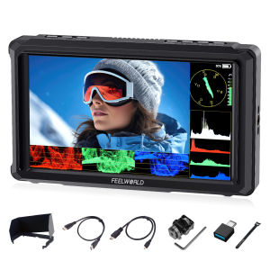 FEELWORLD FW568 PRO 6 Inch 1200nit High Bright Camera DSLR Field Monitor with F750 4400mAh Battery and Bag Custom 3D LUT Camera Monitor 4K 60Hz HDMI in Out Waveform Monitoring Lightweight