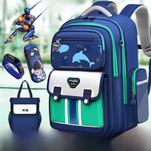 New 2024 Kids School Bag Ultra-light Dual-shoulder Backpack for Boys Primary School Students Grade One to Six Spine Protection