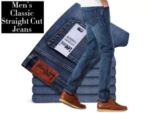 Mens Classic Slim Fit Stretch Jeans for Men Casual and Work Denim Pants Straight Cut Jeans