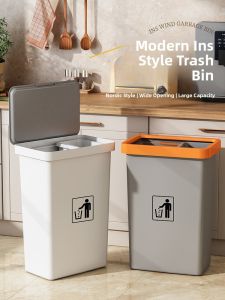 Large Capacity Kitchen Food Waste Trash Can Thickened Extended Version Home Use 2024 New Square Storage Barrel Garbage Can