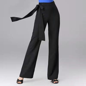Modern Dance Pants High Waist Wide Leg Practice Square Dancing Long Trousers with Sashes for Latin And Standard Dance