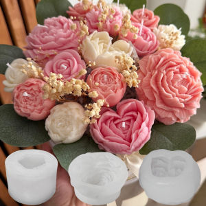 Peony Flower Candle Mold DIY Bud Flower Petal Resin Casting and Soap Making Molds 3D Heart Rose Floral Mold for Home Decor Gift