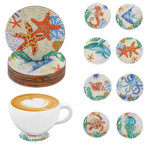 8 pieces DIY diamond painting art set Ocean pattern coaster Special shape crystal artificial diamond Mosaic craft
