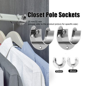 Amoki U Shaped Stainless Steel Closet Pole Sockets Flange Set Rod Holder with Screws for Easy Installation&Quick Removal
