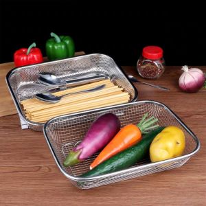MeowBee Keranjang Saringan Stainless Tirisan Peniris Minyak Goreng Gorengan Persegi Panjang Buah & Sayur Besi Anti Karat Oil Strainer