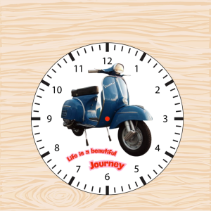 Jam dinding kayu gambar motor Vespa Aesthetik