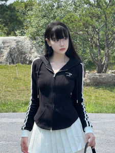 Slim Fit Color Block Hoodie Jacket Womens Fashionable Sleeveless Cardigan Long Sleeve Zipper Closure Letter Pattern Sweatshirt