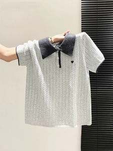 LUOSHAO | Polo Collar Short Sleeve Knit Top