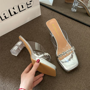 YX | Elegant Comfortable Summer Sandals Transparent Crystal Rhinestone Coarse Heel