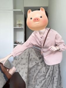 Mlyd/Customized Plus Size National Style New Chinese Pink Outwear Female Retro Print High Waist Slim Looking Skirt Suit