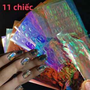 11 Tấm Dán Móng Tay 3D Ánh Kim Cầu Vồng Phim Móng Tay Hologram Giấy Trang Trí Móng Tay