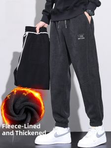 ROMON | Romon Mens Casual Fleece Lined Thickened Loose Fit Sports Elastic澳粒绒 Warm Long Pants Autumn Winter Fashion City Style