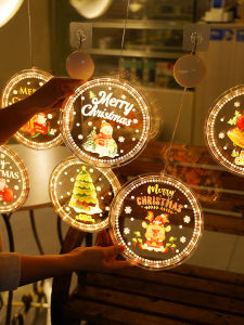 Christmas Decorative LED Lighted Door Hanging Christmas Tree Window Display Atmosphere Lamp Painted round Suction Cup Lamp