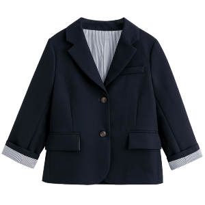 เสื้อสูทเด็กผู้ชายผู้หญิงฤดูใบไม้ผลิและฤดูใบไม้ร่วง สีน้ำเงินเข้ม เสื้อสูทเด็กผู้ชายและเด็กผู้หญิง เสื้อสูทลำลอง แจ็คเก็ตเสื้อโค้ท
