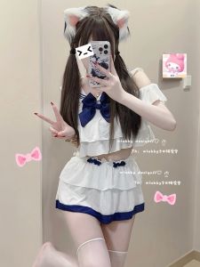 Miubby Pure Desire ชุดราตรีคอเซเลอร์สวมใส่ในบ้าน หวาน สไตล์แขนสั้นบางส่วน ชุดนอน สําหรับผู้หญิง ฤดูใบไม้ผลิ ฤดูร้อน