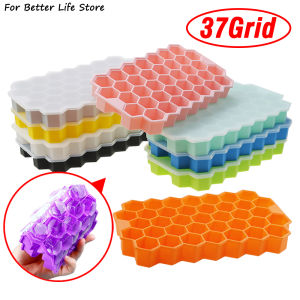 1PC 37 Grid  Food Grade Soft Silicone With Cover Honeycomb Ice Cube Mold Washable And Reusable Easy Removal Home Kitchen Tools