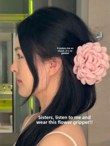 กิ๊บติดผมดอกกุหลาบแห้งขนาดใหญ่สำหรับผู้หญิง เครื่องประดับผมสไตล์เกาหลี ทรงหน้ามน วัสดุผ้า ชิ้นส่วนแฟชั่น