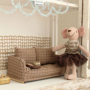 1:12 Miniature Simulation Playhouse Toy Wooden Fabric Double Sofa Suitable for Bjd Ob11 Dollhouse Furniture Decoration