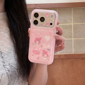 Sanrio | Cute Pink Cartoon Melody Phone Case For iPhone 15 16 17 Pro Max Glitter Large Window Protective Shockproof Phone Cover For Girls