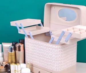 W4Y Large Makeup Bag with Handle Travel Cube Cosmetic Bags Brush Holder Zipper Pouch Case Organizer