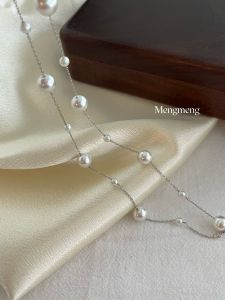 สร้อยคอไข่มุกเงินแท้ S925 ขนาดใหญ่ เครื่องประดับแฟชั่นสำหรับทุกเพศ ชุบทอง สร้อยคอสายโซ่ยาวหลายชิ้น ชุบทอง