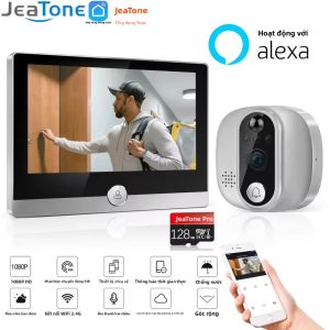 Camera Chuông Cửa Thông Minh WiFi Có Lỗ Nhìn Trộm 1080P 158 °   Xem Jeatone Alexa Tuya Hệ Thống An Ninh Gia Đình Với Màn Hình LCD 4.3 Inch Phát Hiện Chuyển Động PIR 24/7