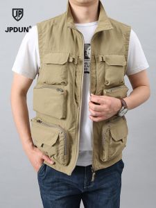 Loose Fit Summer Mens Vest Spring Autumn No Sleeve Stand Collar Multi Pocket Quick Dry Thin Outerwear Jacket for All Seasons