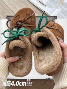 Thick Sole Boken Slippers for Women Outwear 2024 Fall and Winter New Arrival Fleece-lined Slip-on Fluffy Shoes Home Closed Toe Half Slippers