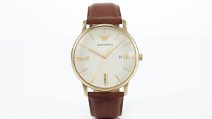 Emporio Armani Mens Analog Watch ( AR11610 ) - Quartz Gold Case Round Dial 22 MM Brown Leather Band
