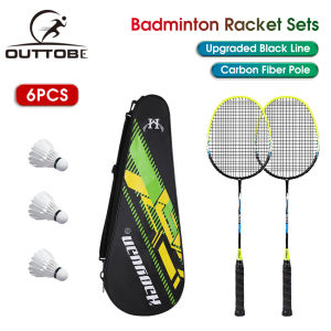 Outtobe Badminton 6PCS Badminton Racket Set Sports Fitness Rackets Professional Iron Alloy Badminton Racket Sturdy Rackets Shock Absorption Racket High Tension Racquets for Daily Leisure with 3Ball & Carrying Bag